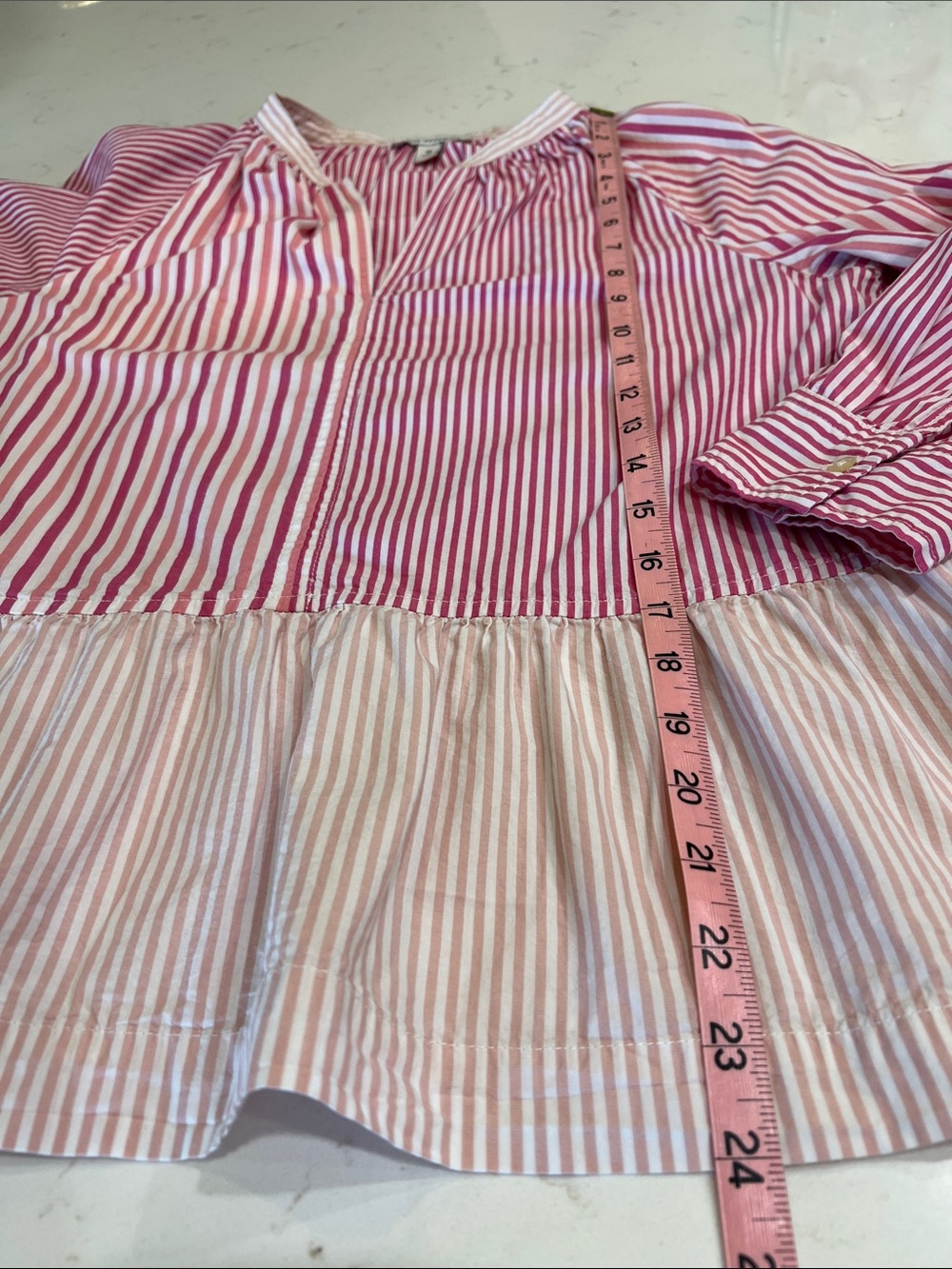 Striped Peplum Button Cuff Blouse - Pink & White - Picture 9 of 9